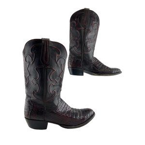 Men's Lucchese Black Cherry "Charles" Caiman Western Boots Size 11 D